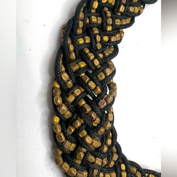 *3/$20* Vintage woven black cord and gold / bronze tone beaded collar necklace - Picture 4 of 5